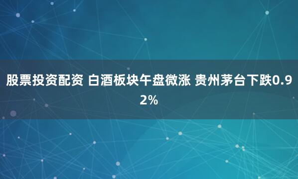 股票投资配资 白酒板块午盘微涨 贵州茅台下跌0.92%